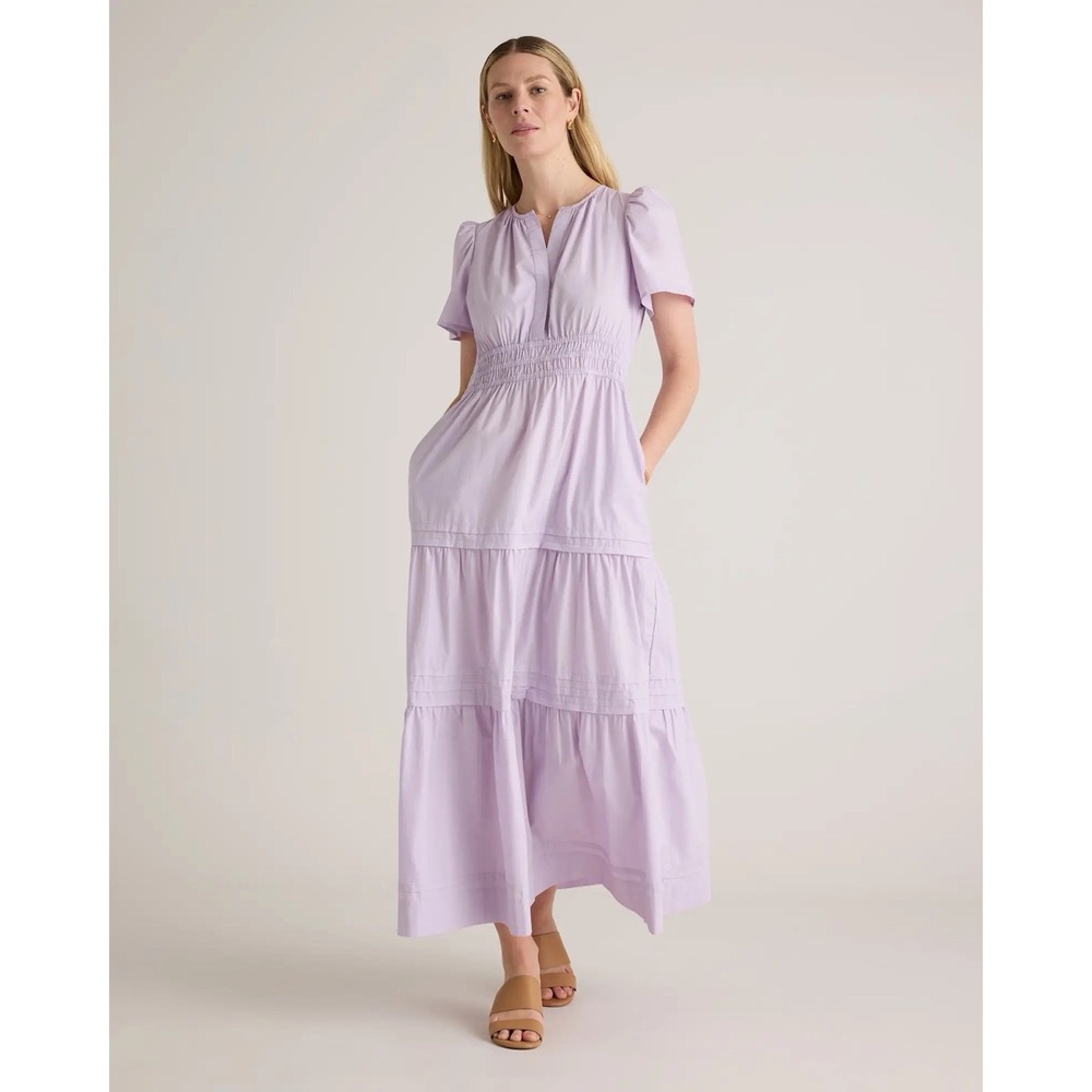 Quince 100% Organic Cotton Poplin Tiered Maxi Dress Size Medium